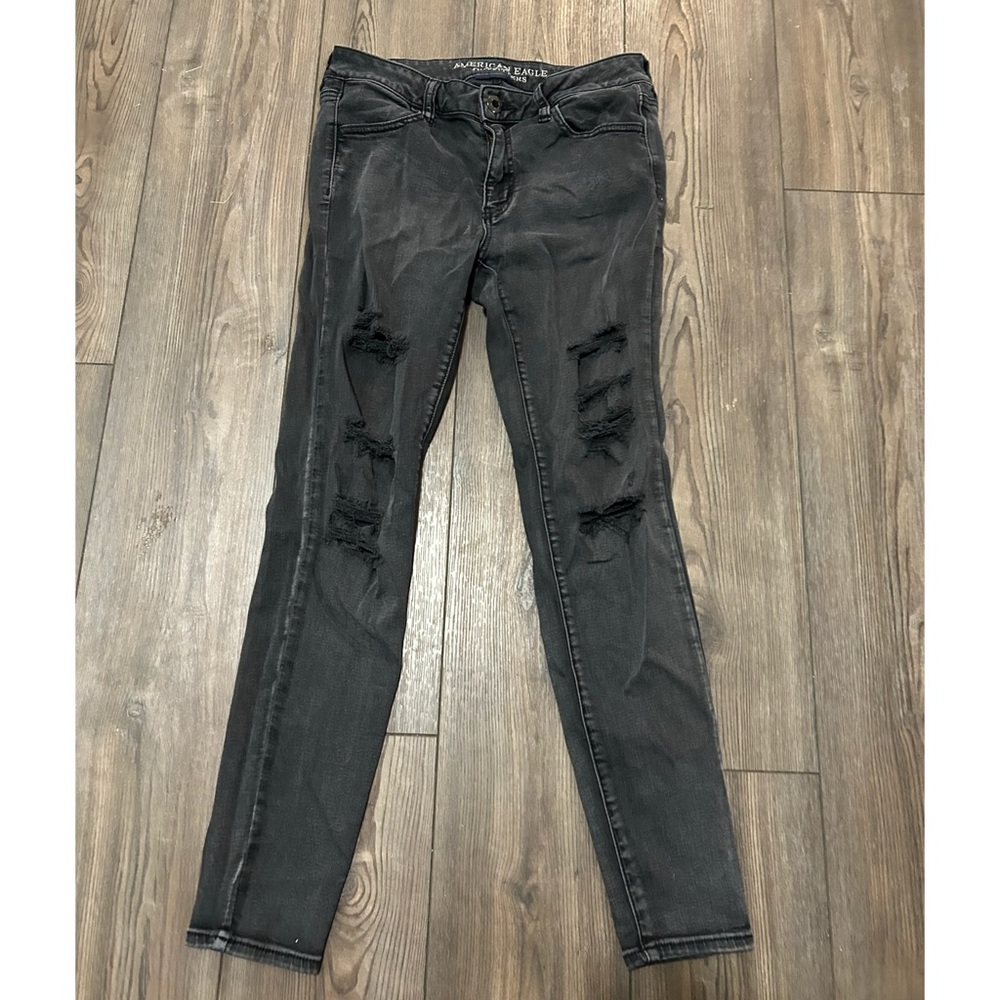 American Eagle Outfitters Charcoal Distressed Skinny Jeans